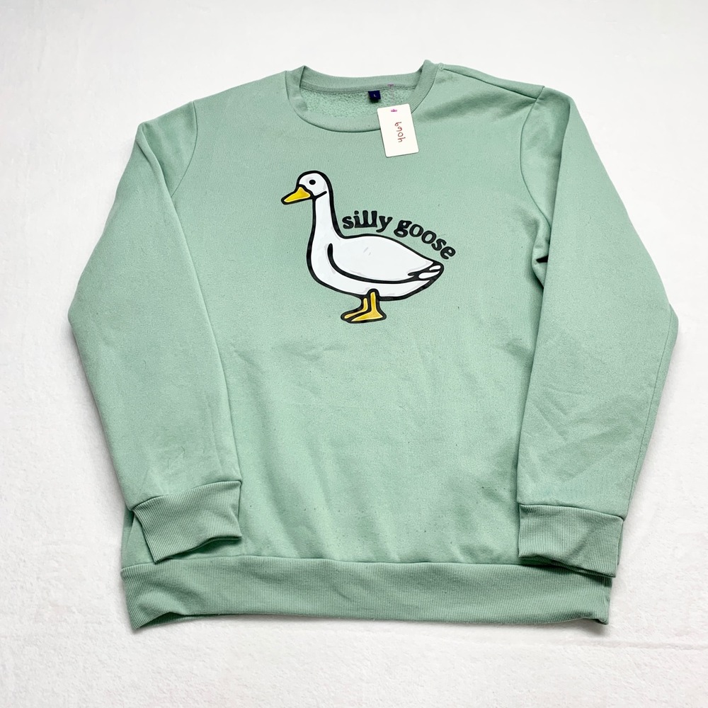 Unbranded Silly Goose Graphic Sweatshirt Mens Size L Mint Green Fleece Pullover